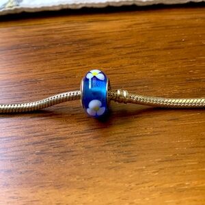 Pandora Authentic Blue White Flower Murano Glass Charm Bead